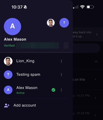 The account switcher: three accounts on one phone and an Add account button