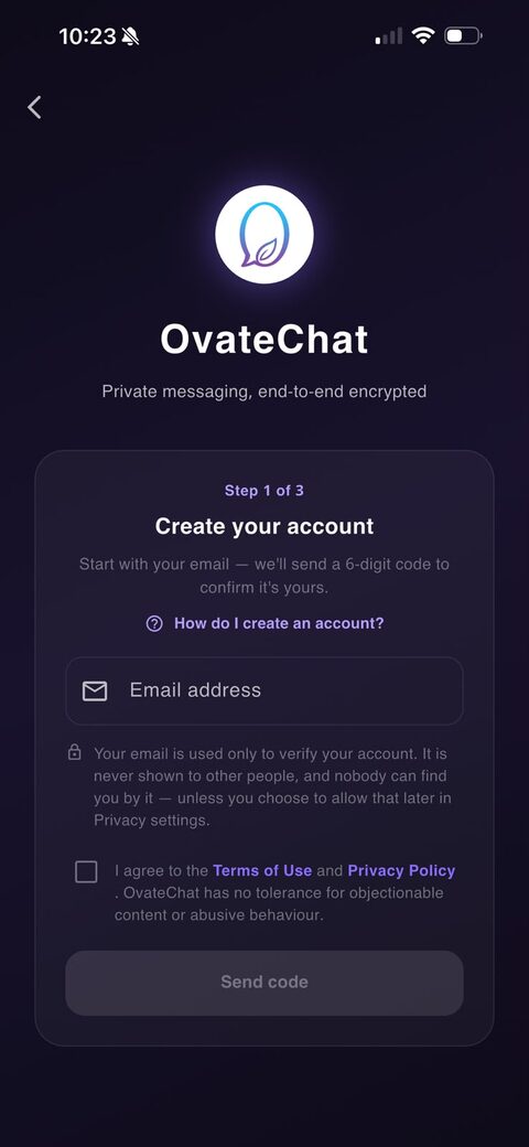 Create your account, step 1 of 3: only an email address is asked for